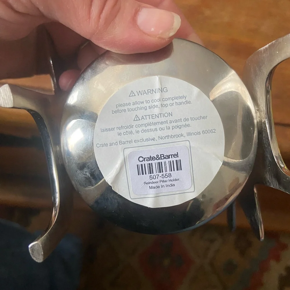 Crate&Barrel Silver Metal Reindeer Shaped Pillar Candle Holder